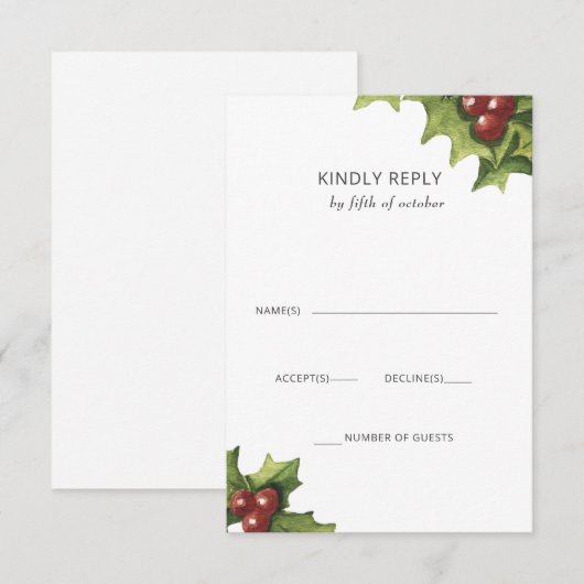 Holly Berries Monogram Winter Wedding RSVP Karte (Vorne/Hinten)