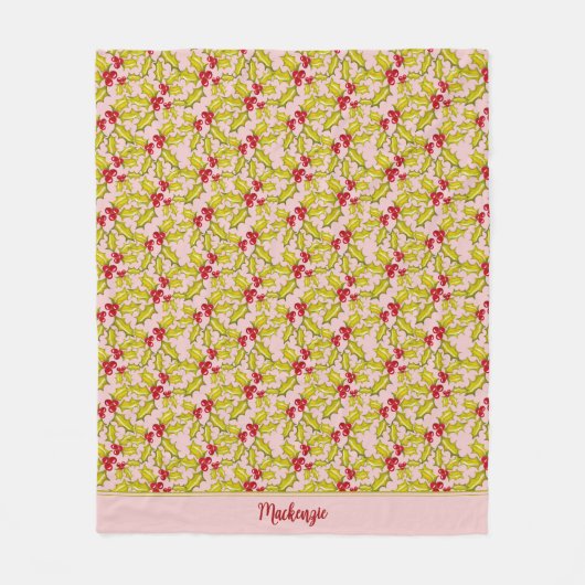 Holly Berries Name Festive Whimsy Weihnachten Fleecedecke (Vorderseite)