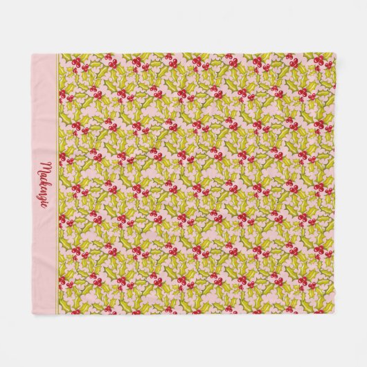 Holly Berries Name Festive Whimsy Weihnachten Fleecedecke (Vorderseite (Horizontal))