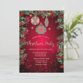 Holly Berries Ornaments Red Company Weihnachten Einladung (Stehend Vorderseite)