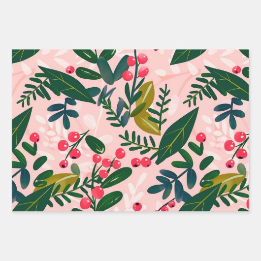 Holly Berries Pattern Geschenkpapier Set (Vorderseite 3)