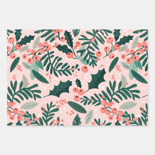Holly Berries Pattern Geschenkpapier Set (Vorderseite 2)