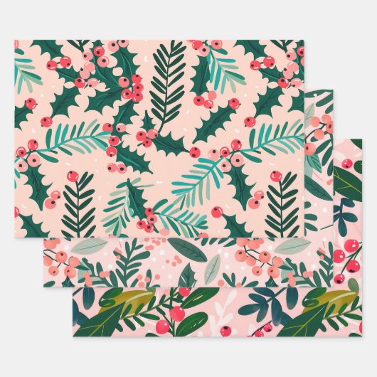 Holly Berries Pattern Geschenkpapier Set (Set)