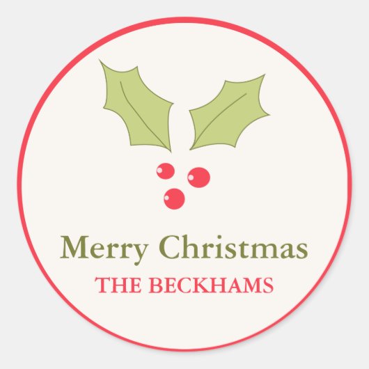 Holly Berries Personalisiert Holiday Gift Tags Runder Aufkleber (Vorderseite)