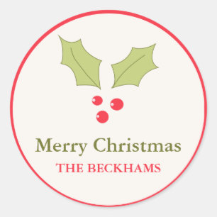 Holly Berries Personalisierte Weihnachtsgeschenk-T Runder Aufkleber