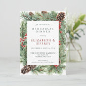 Holly Berries Pine Cone Probe Dinner Einladung (Stehend Vorderseite)