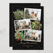 Holly Berries Pine Cones Black Foto Weihnachten (Vorne/Hinten)