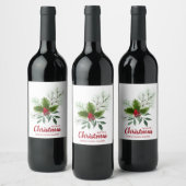 Holly Berries Pine Frohe Weihnachten Weinetikett (Flaschen)