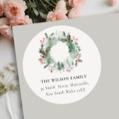 Holly Berries Pine Snow Weihnachtsansprache Runder Aufkleber