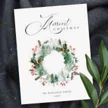 Holly Berries Pine Tree Red Christmas Wreath