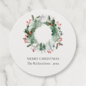 Holly Berries Pine Tree Snow Weihnachtsfeier Geschenkanhänger (Vorderseite)