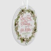 Holly Berries Pine Unser erstes Weihnachtsfest Fot Ornament (Vorderseite)