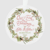 Holly Berries Pine Unser erstes Weihnachtsfest Fot Ornament (Vorderseite)