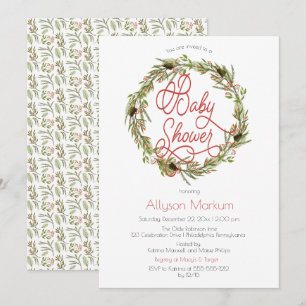 Holly Berries Pine Wreath Holiday Kinderdusche i Einladung