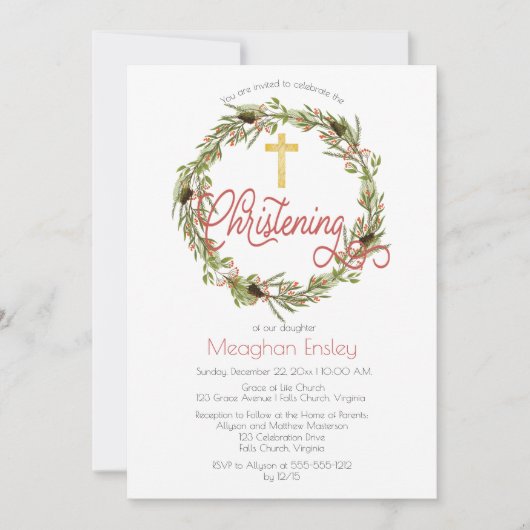 Holly | Berries Pine Wreath Weihnachtsfeiern Einladung (Vorderseite)