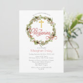 Holly | Berries Pine Wreath Weihnachtsfeiern Einladung (Stehend Vorderseite)