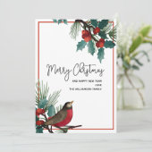Holly Berries Red Bird Frohe Weihnachten (Stehend Vorderseite)