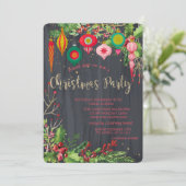 Holly Berries, Retro Balls Schwarzes Weihnachten Einladung (Stehend Vorderseite)