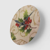 Holly Berries Runde Wanduhr (Winkel)