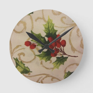 Holly Berries Runde Wanduhr