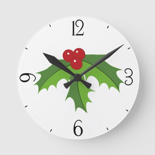 Holly Berries Runde Wanduhr (Vorderseite)