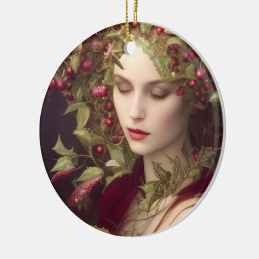 Holly Berries Schöne Frau Weihnachten Keramik Ornament (Links)