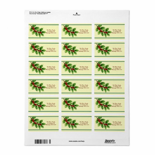 Holly & Berries shipping Adressaufkleber (Vorne)