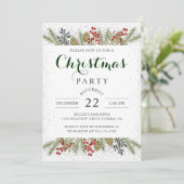 Holly Berries Silver Glitzer Weihnachtsfest Party Einladung (Stehend Vorderseite)