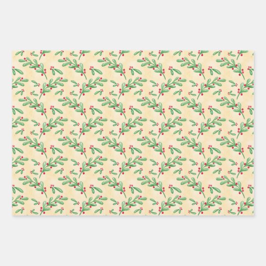 Holly Berries, Teecup, Wasserfarbenschneeflocken Geschenkpapier Set (Vorderseite 2)