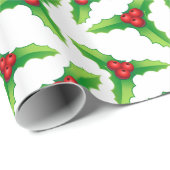 Holly Berries und Blätter Weihnachtsgeschenke Wrap Geschenkpapier (Rolleneckpunkt)