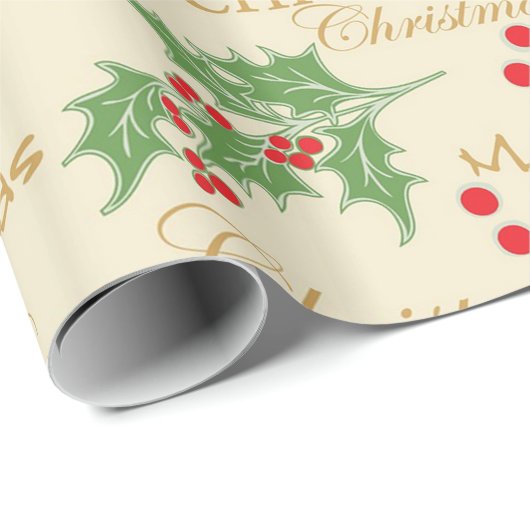 Holly Berries und Bow Geschenkpapier (Rolleneckpunkt)