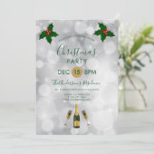 Holly Berries und Champagner Einladung (Stehend Vorderseite)