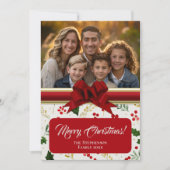 Holly Berries und Red Bow Custom Foto Weihnachten (Vorderseite)