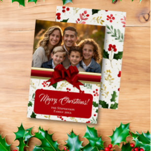 Holly Berries und Red Bow Custom Foto Weihnachten