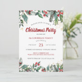 Holly Berries Watercolor Lines Christmas Party Karte (Stehend Vorderseite)