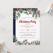 Holly Berries Watercolor Lines Christmas Party Karte (Vorderseite/Rückseite Beispiel)