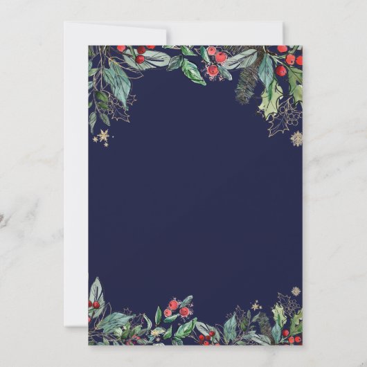 Holly Berries Watercolor Lines Christmas Party Karte (Rückseite)