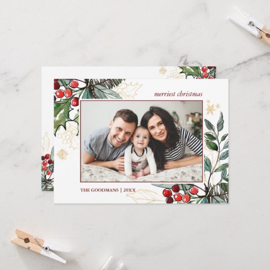 Holly Berries - Weihnachts-Foto Karte (Vorderseite/Rückseite Beispiel)