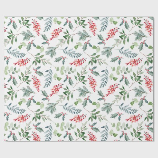 Holly Berries Weihnachtswrapping Paper Geschenkpapier (Flach)
