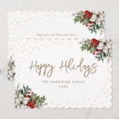 Holly Berries White Poinsettia Elegant Feiertagskarte (Vorne/Hinten)