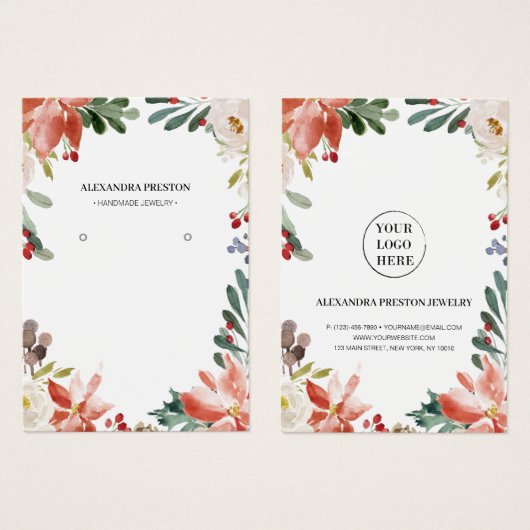Holly Berries Winter Floral Earring Display Card (Vorne & Hinten)