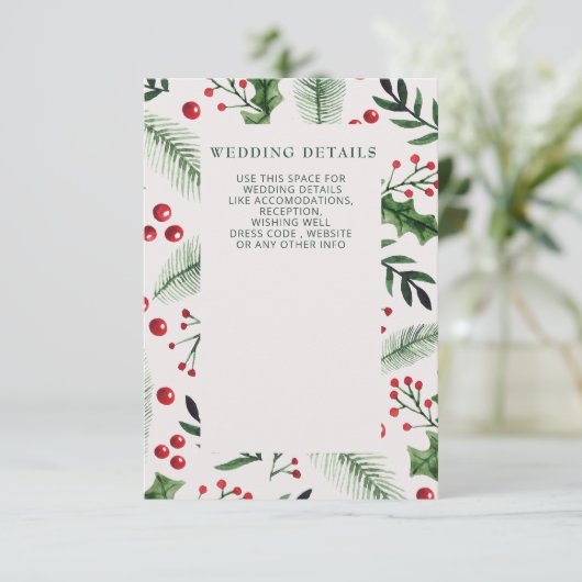 Holly Berries Winter Wedding Begleitkarte (Stehend Vorderseite)