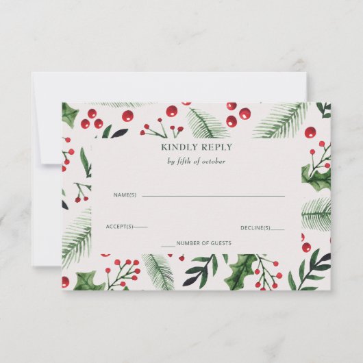 Holly Berries Winter Wedding RSVP Karte (Vorderseite)