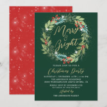 Holly Berries Wreath Green Red Christmas Party