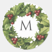 Holly Berries Wreath Monogram Winter Wedding Runder Aufkleber (Vorderseite)