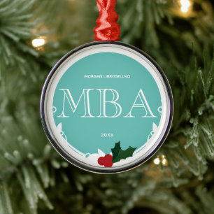 Holly Berry Aquamarin White MBA Abschluss Name Yea Ornament Aus Metall