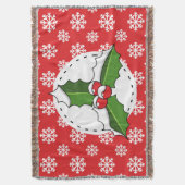 Holly Berry auf Red White Snowflakes Pattern Decke (Vorderseite Vertikal)