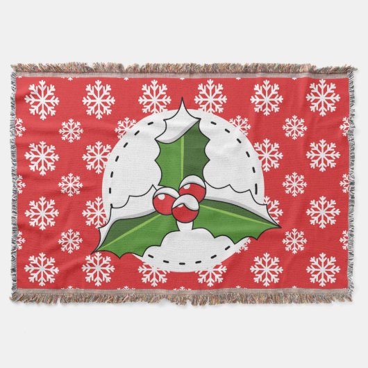 Holly Berry auf Red White Snowflakes Pattern Decke (Vorderseite)