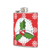 Holly Berry auf Red White Snowflakes Pattern Flachmann (Links)