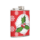 Holly Berry auf Red White Snowflakes Pattern Flachmann (Rechts)